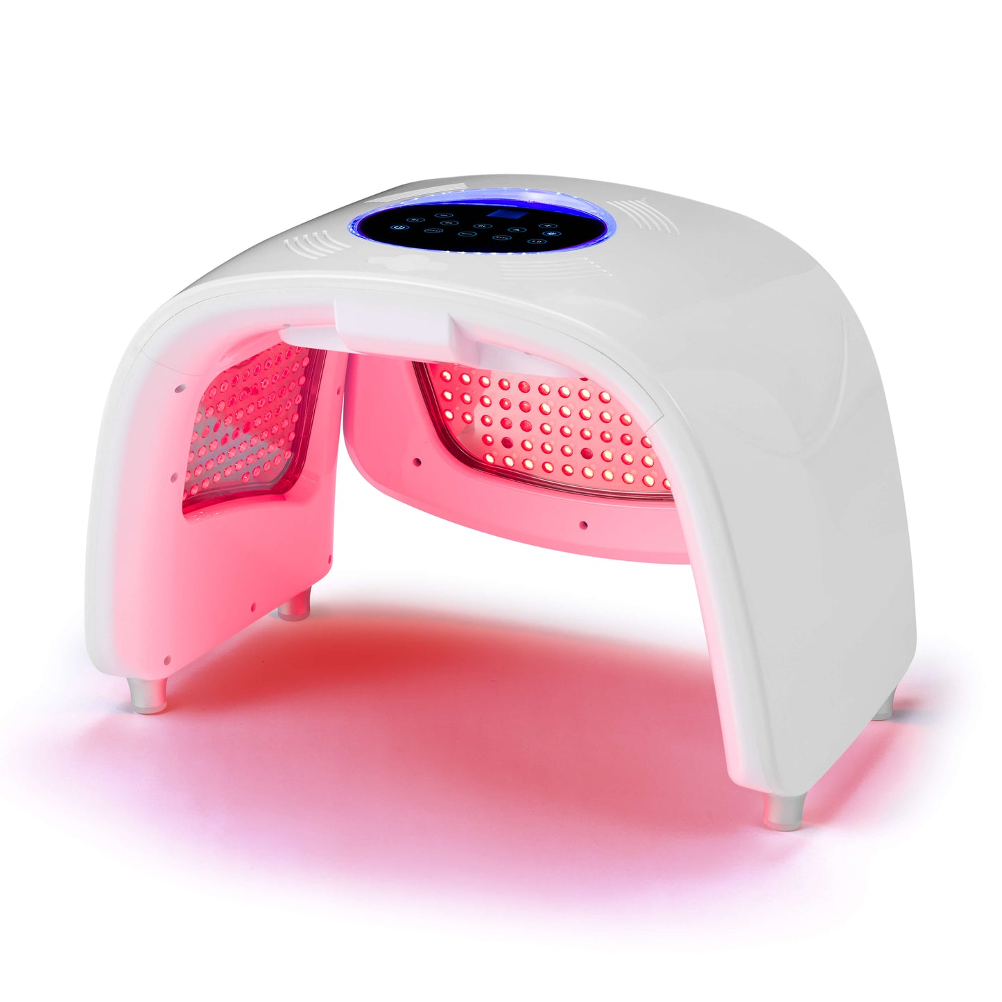 White LED light therapy device with red and blue lights on a white background