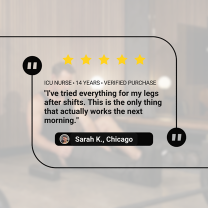 Five-star review from a ICU nurse in Chicago about a product they found effective after shifts.