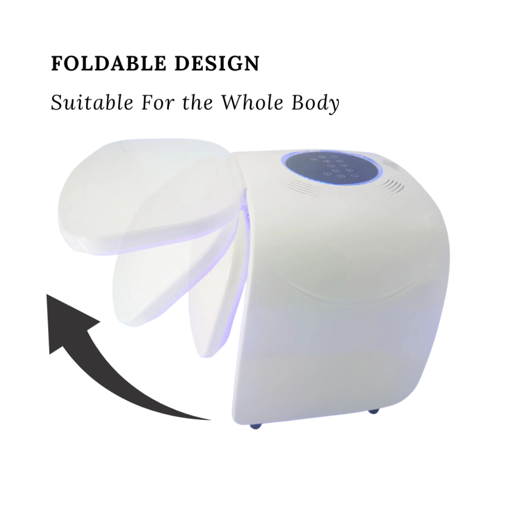 Foldable design of the LED hair mask, suitable for full-body skin therapy and hair growth treatments at home or on the go.