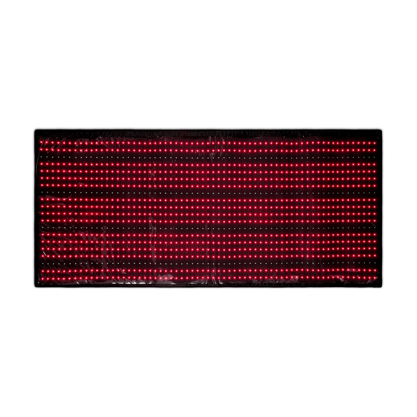 Flexible full-body red light therapy mat with 660nm and 850nm NIR LEDs laid out on a surface, highlighting its large, portable design for at-home muscle recovery and pain relief.
