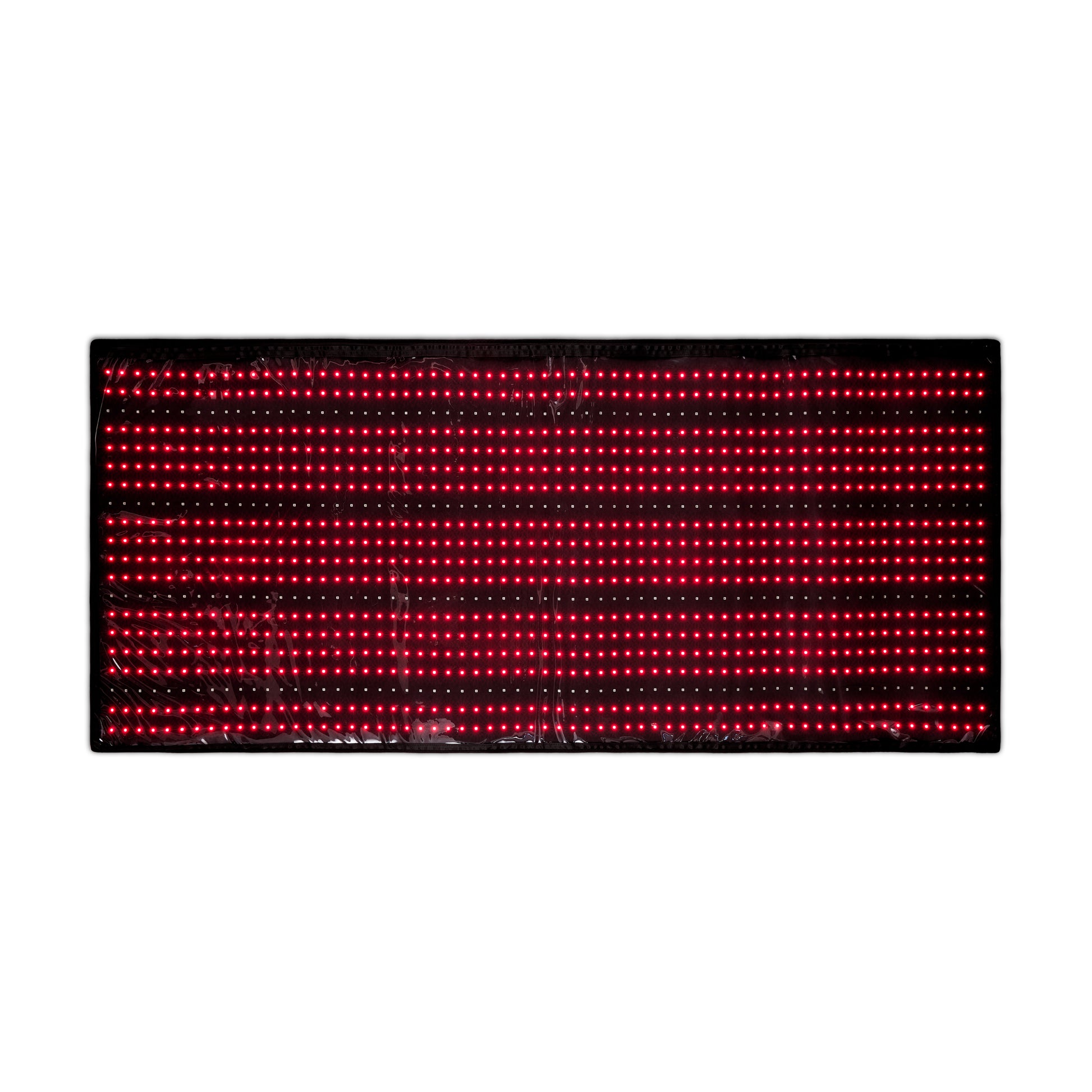 Flexible full-body red light therapy mat with 660nm and 850nm NIR LEDs laid out on a surface, highlighting its large, portable design for at-home muscle recovery and pain relief.