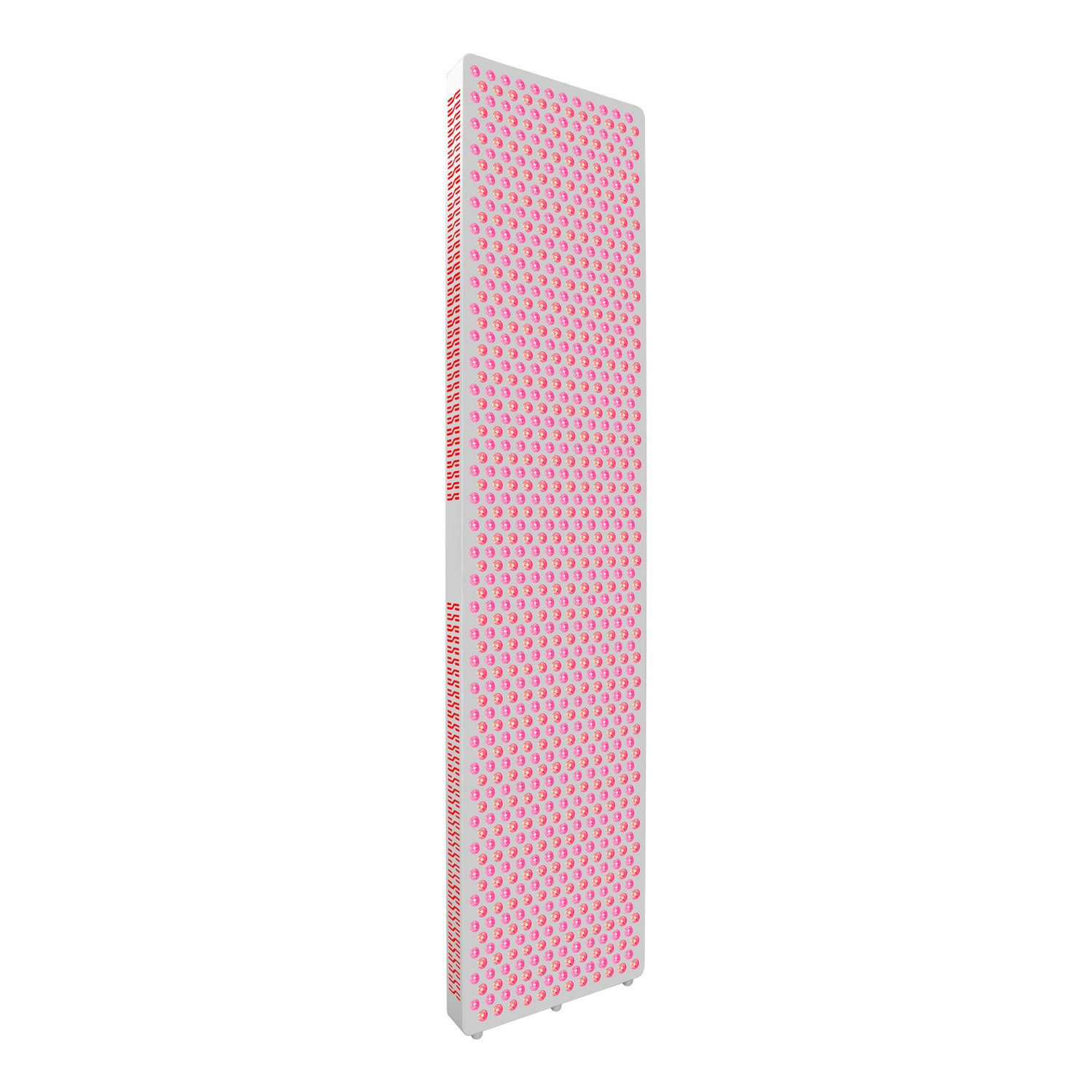 Angled view of the Nicebeam Red Light Therapy Panel Master, showcasing its tall, full-body design with an array of glowing red and near-infrared LEDs. The sleek and modern panel is designed for maximum coverage and efficiency, perfect for professional or home use, set against a clean, white background.