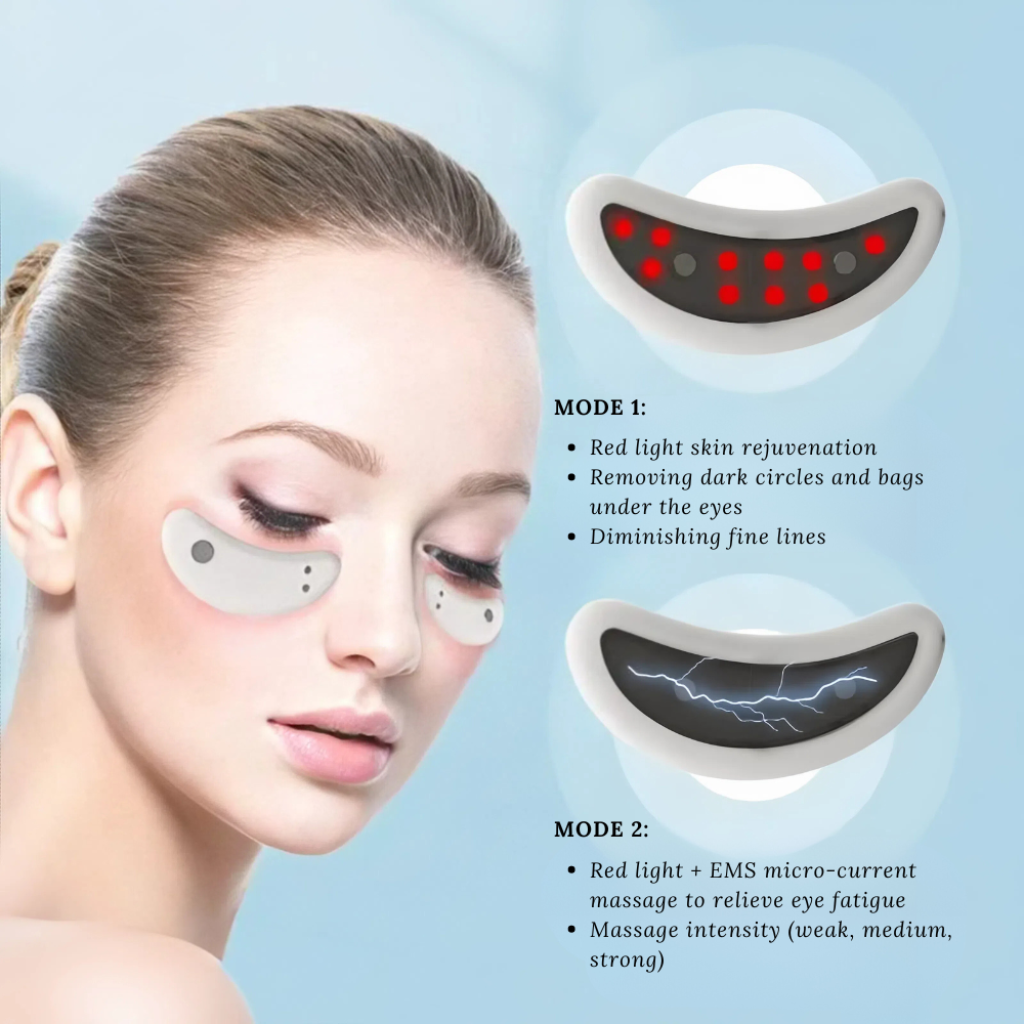 Detailed image showing the two adjustable modes of the Redlight Blinking Eye Pods for targeted eye care.