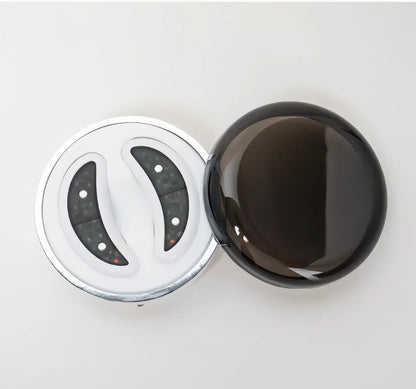 Redlight Blinking Eye Pods placed in their compact charging and storage case with a stylish finish.