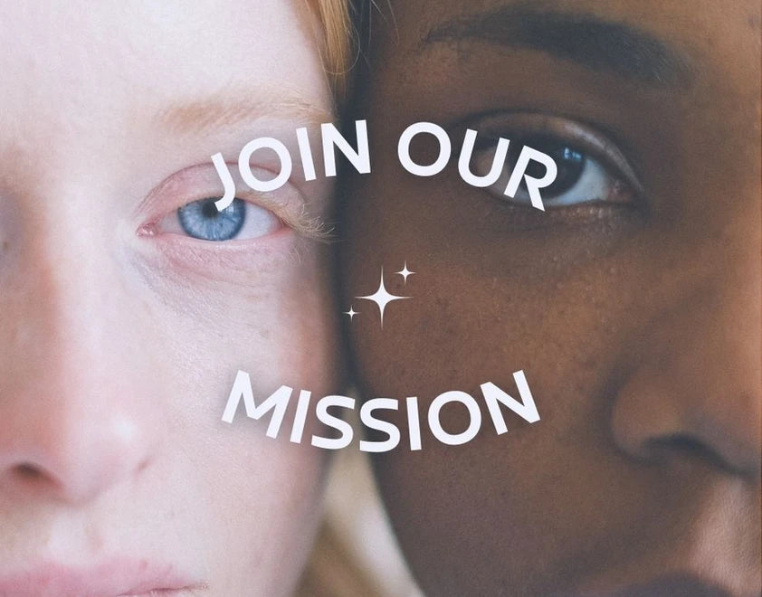 Close-up of a face with 'Join Our Mission' text, encouraging audience engagement and alignment with the company’s goals and objectives.