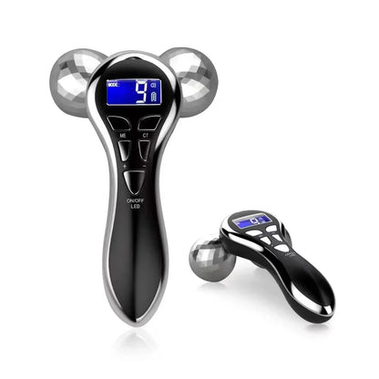 Black and silver electronic device with digital display on a white background