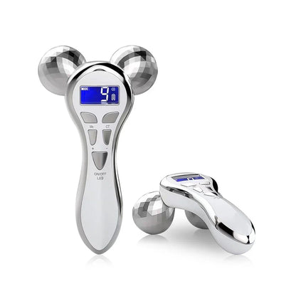 Silver electronic device with digital display on a white background