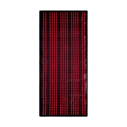 Rectangular LED sign with red lights on a white background