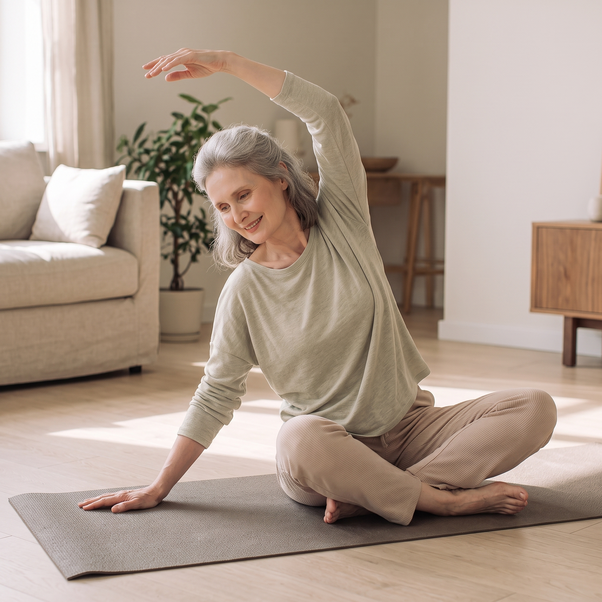 Woman moving easily in the morning without stiffness