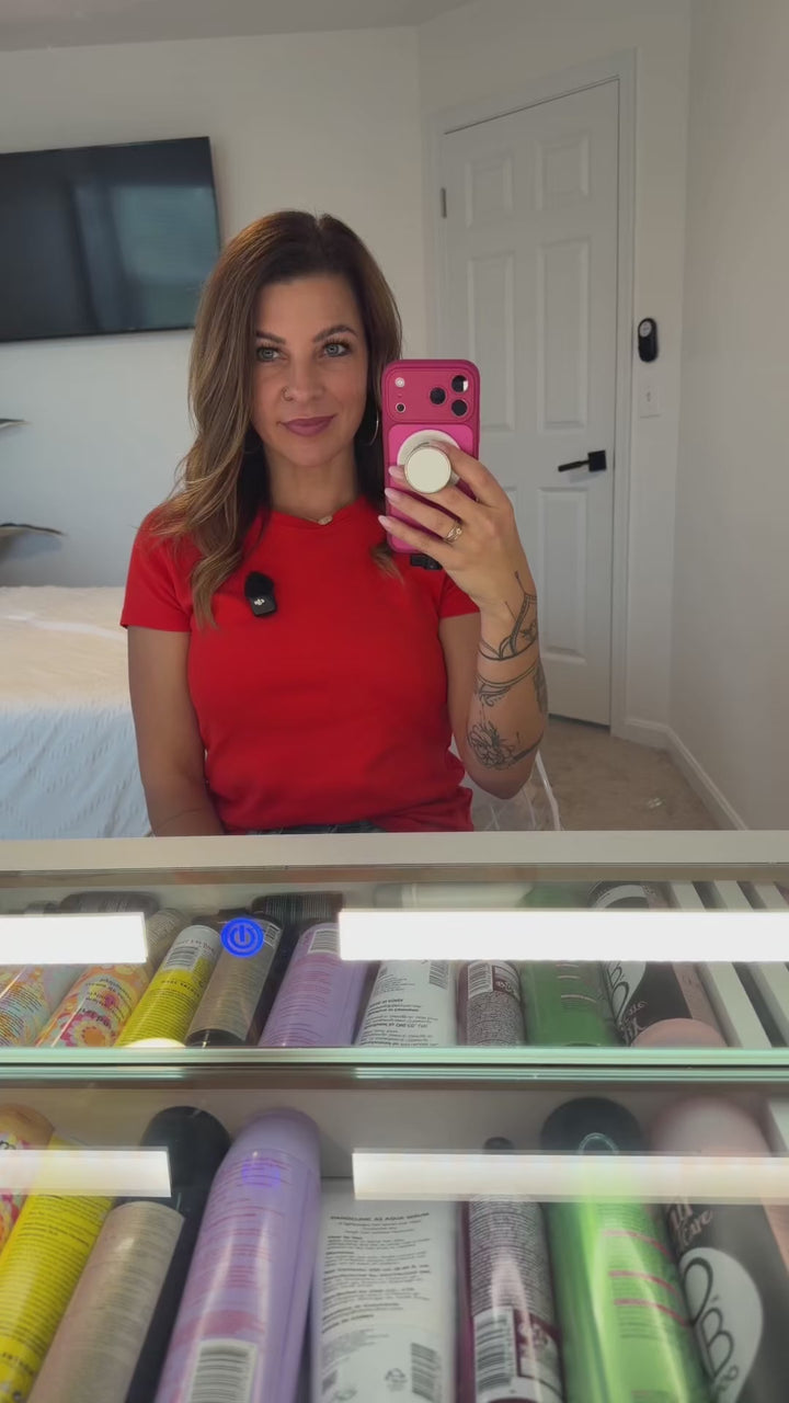 Woman reviews the nicebeam red light therapy hat for thinning hair