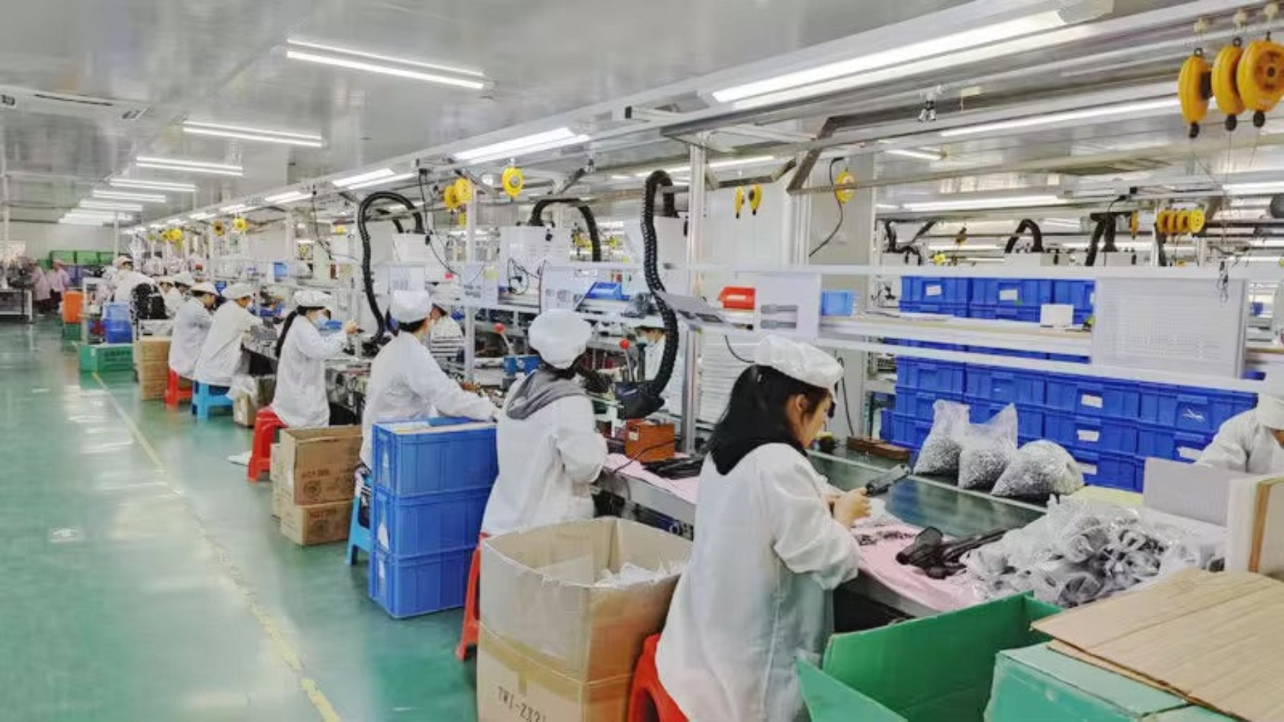 Manufacturing facility for red light therapy products, showing the high-quality production environment and advanced technology used in creating therapy mats and devices.