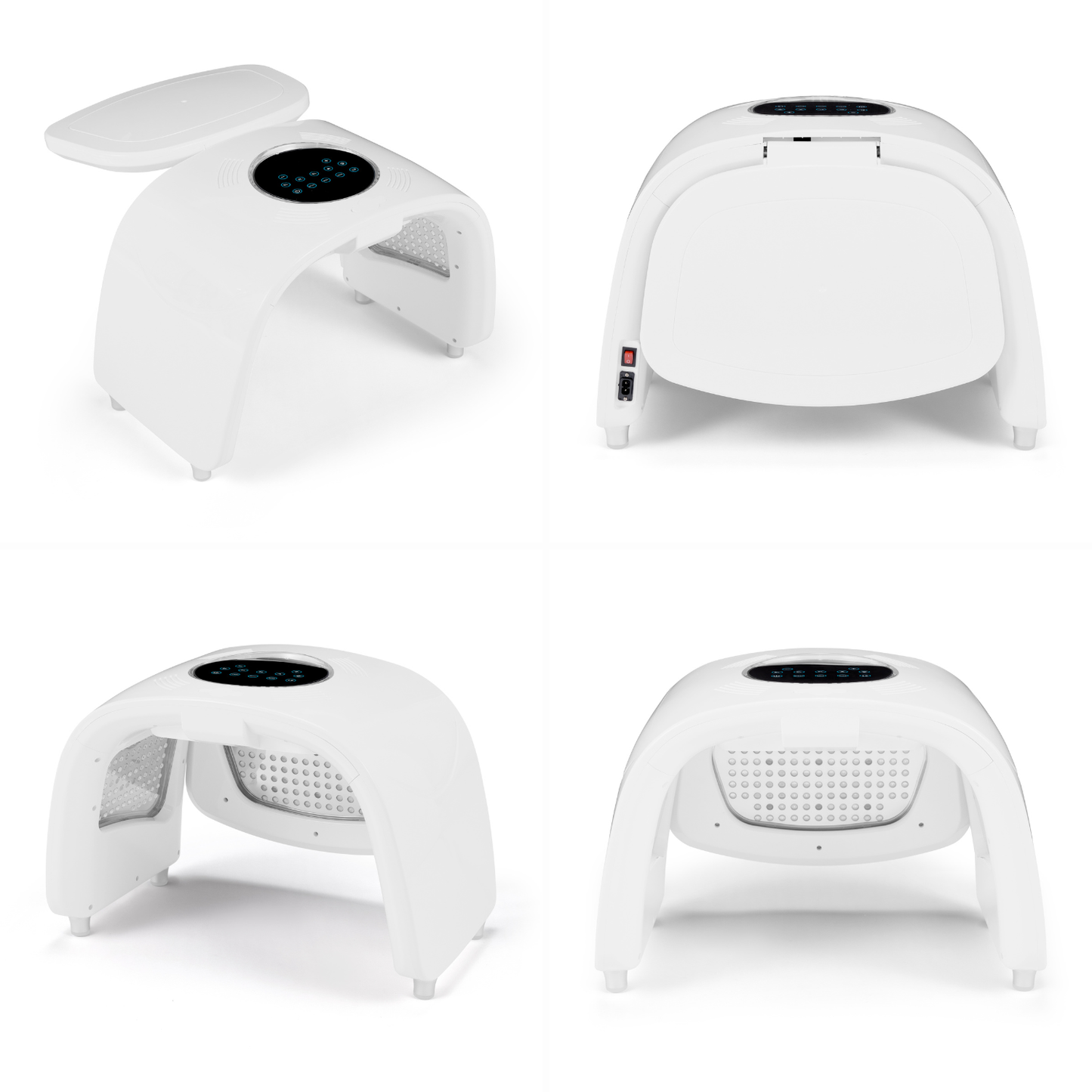 White electronic device with a black circular component on a white background