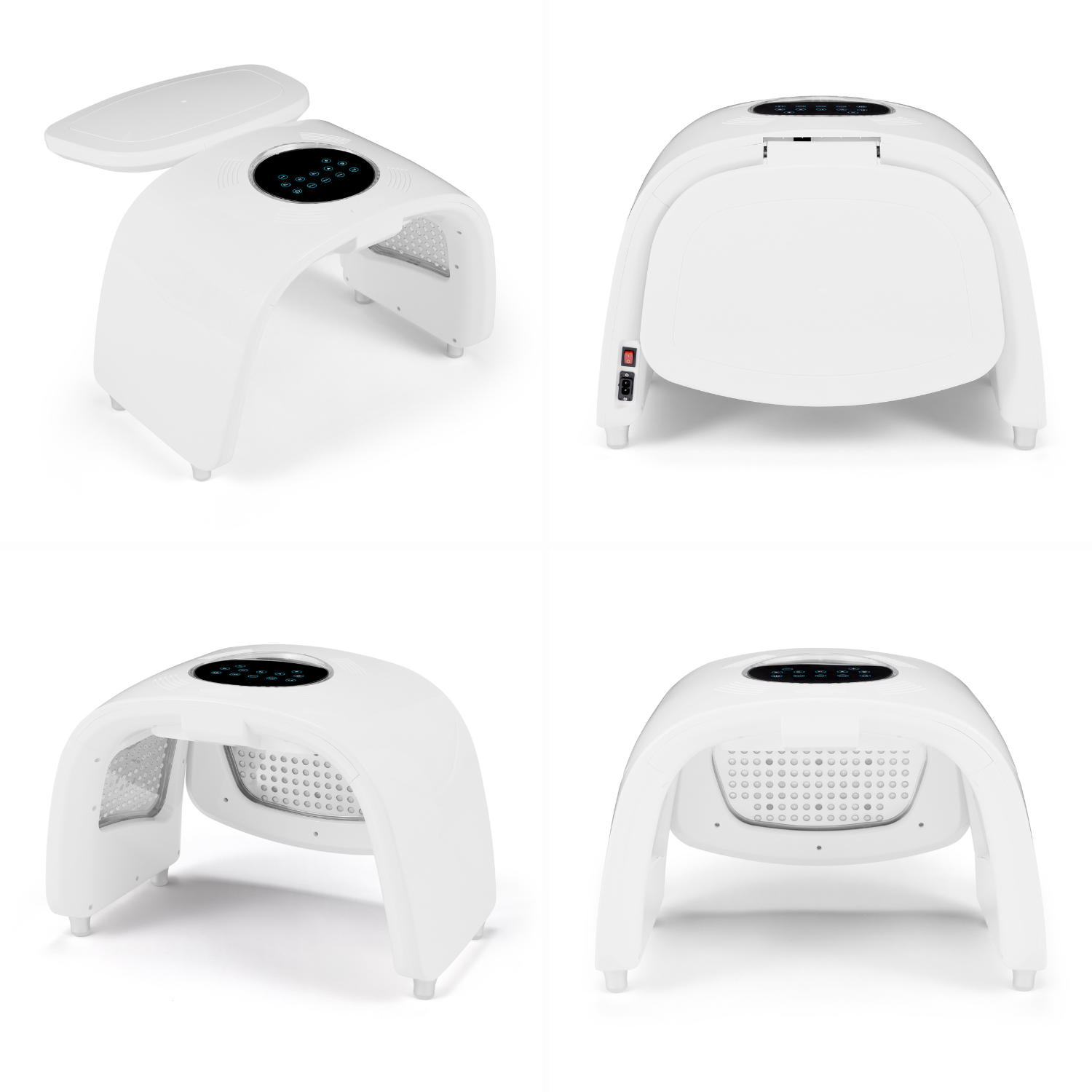 White electronic device with a black circular component on a white background